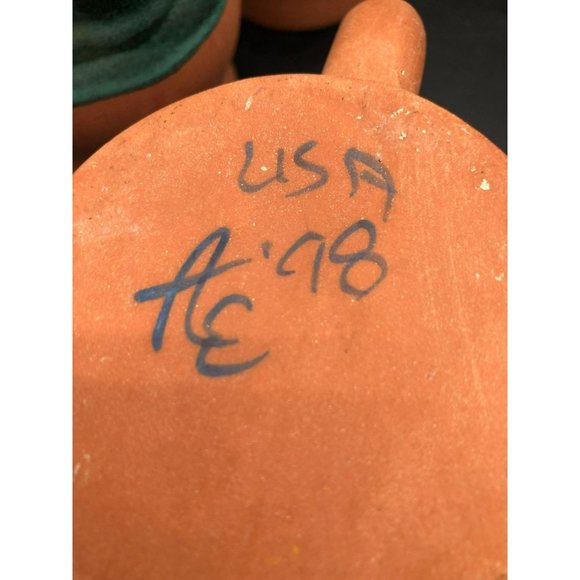 4 Red Clay Terracotta Green Drip Glaze Coffee Tea Mug Cup USA 90s - Picture 6 of 10